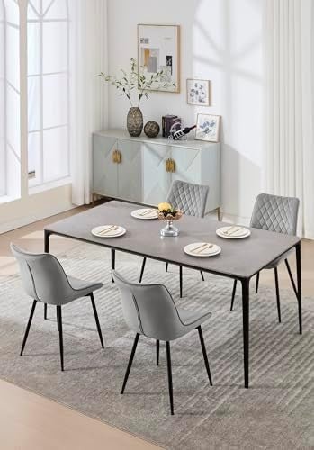 Velvet Dining Chairs Set of 6 Padded Steel Frame Light Grey - Kwikley