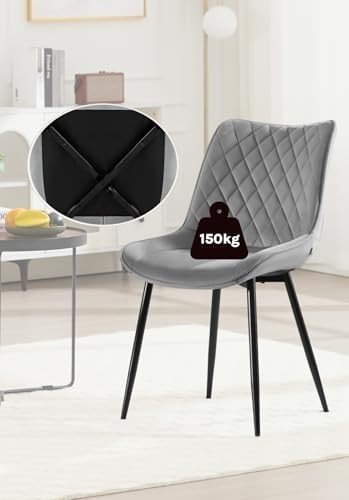 Velvet Dining Chairs Set of 6 Padded Steel Frame Light Grey - Kwikley