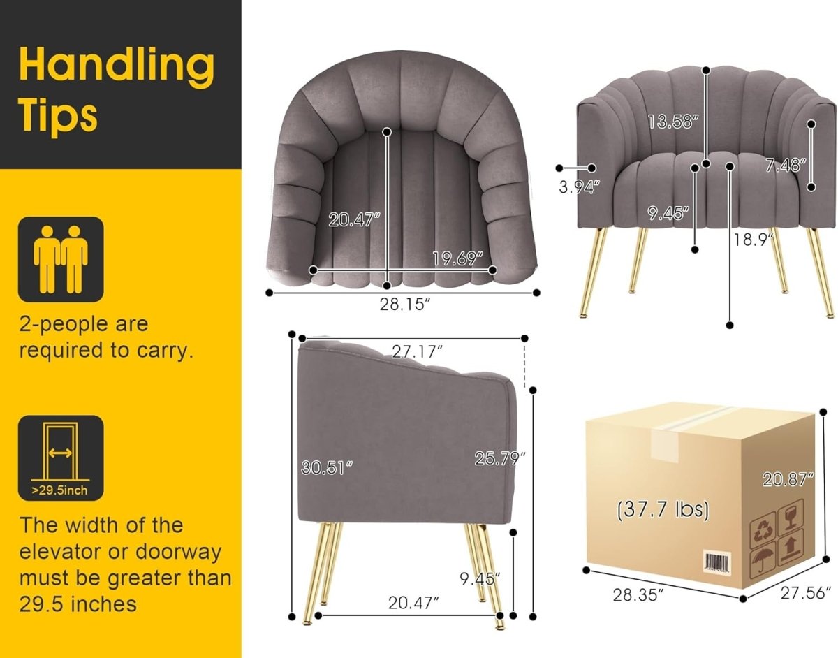Velvet Pumpkin Accent Chair Oversized Barrel Armchair Gold Legs - Kwikley