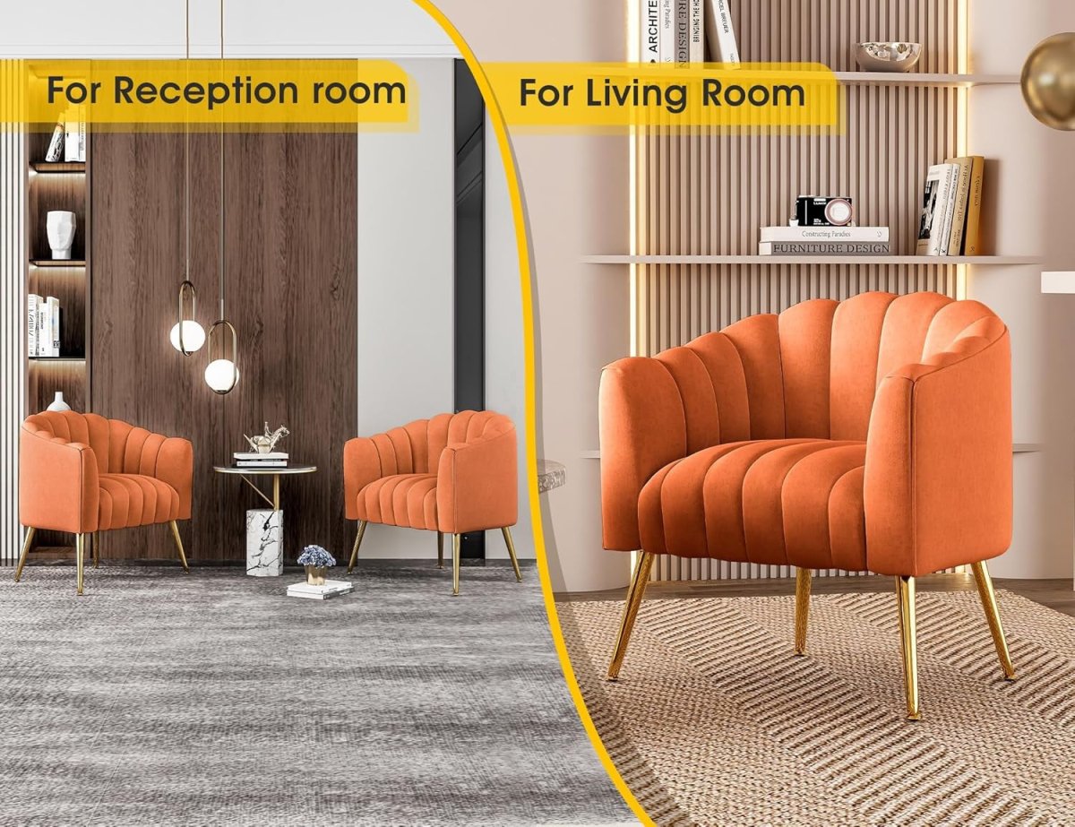 Velvet Pumpkin Accent Chair Oversized Barrel Armchair Legs - Kwikley