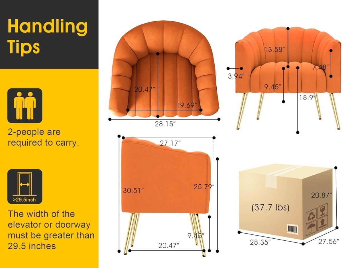 Velvet Pumpkin Accent Chair Oversized Barrel Armchair Legs - Kwikley