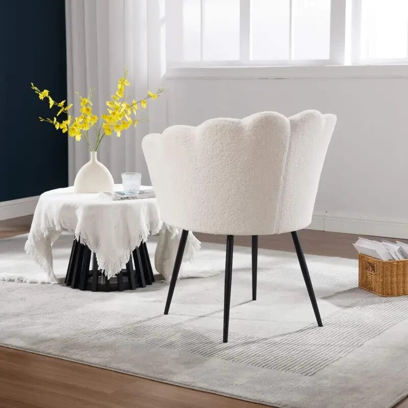 Velvet Scallop Shell Accent Chair White Compact Armchair Bedroom Seat - Kwikley
