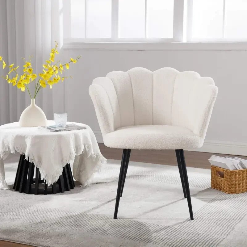Velvet Scallop Shell Accent Chair White Compact Armchair Bedroom Seat - Kwikley