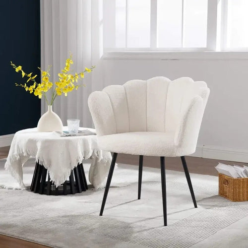 Velvet Scallop Shell Accent Chair White Compact Armchair Bedroom Seat - Kwikley