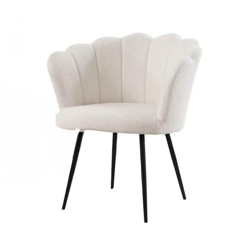 Velvet Scallop Shell Accent Chair White Compact Armchair Bedroom Seat - Kwikley