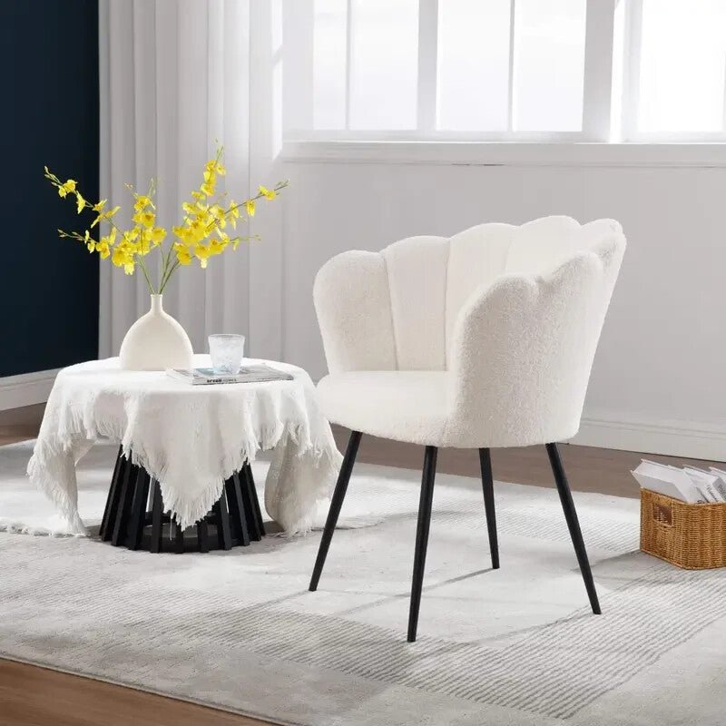Velvet Scallop Shell Accent Chair White Compact Armchair Bedroom Seat - Kwikley
