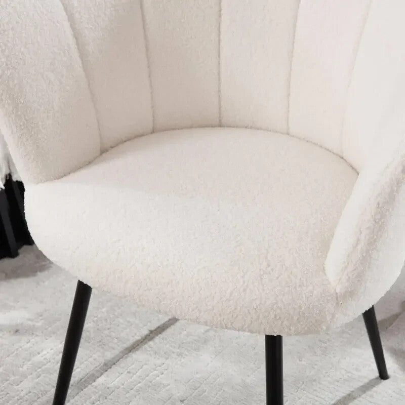 Velvet Scallop Shell Accent Chair White Compact Armchair Bedroom Seat - Kwikley