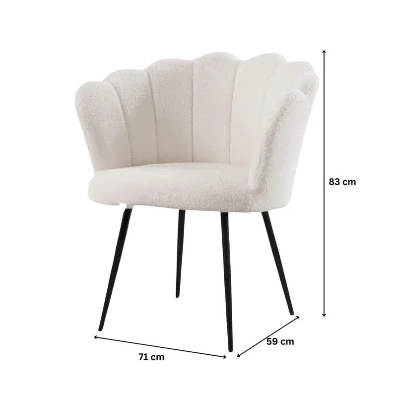 Velvet Scallop Shell Accent Chair White Compact Armchair Bedroom Seat - Kwikley