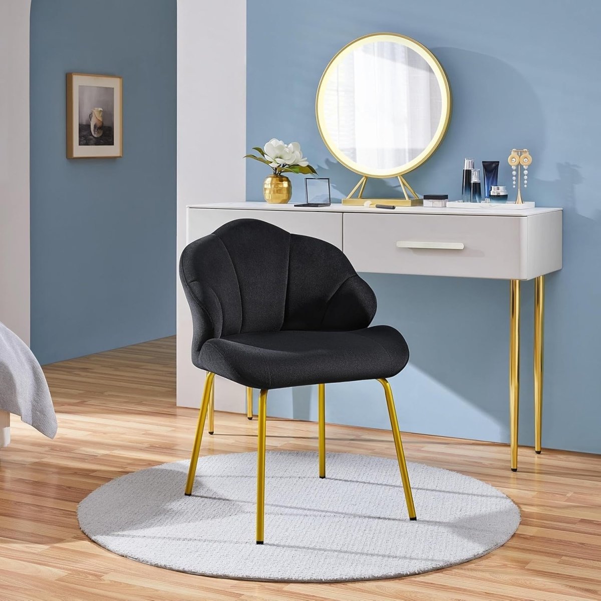 Velvet Shell Accent Chair Gold Legs – Vanity Makeup Tub Seat for Home - Kwikley