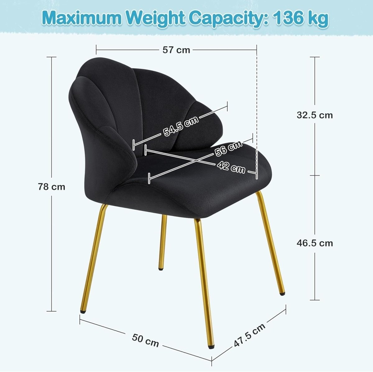Velvet Shell Accent Chair Gold Legs – Vanity Makeup Tub Seat for Home - Kwikley