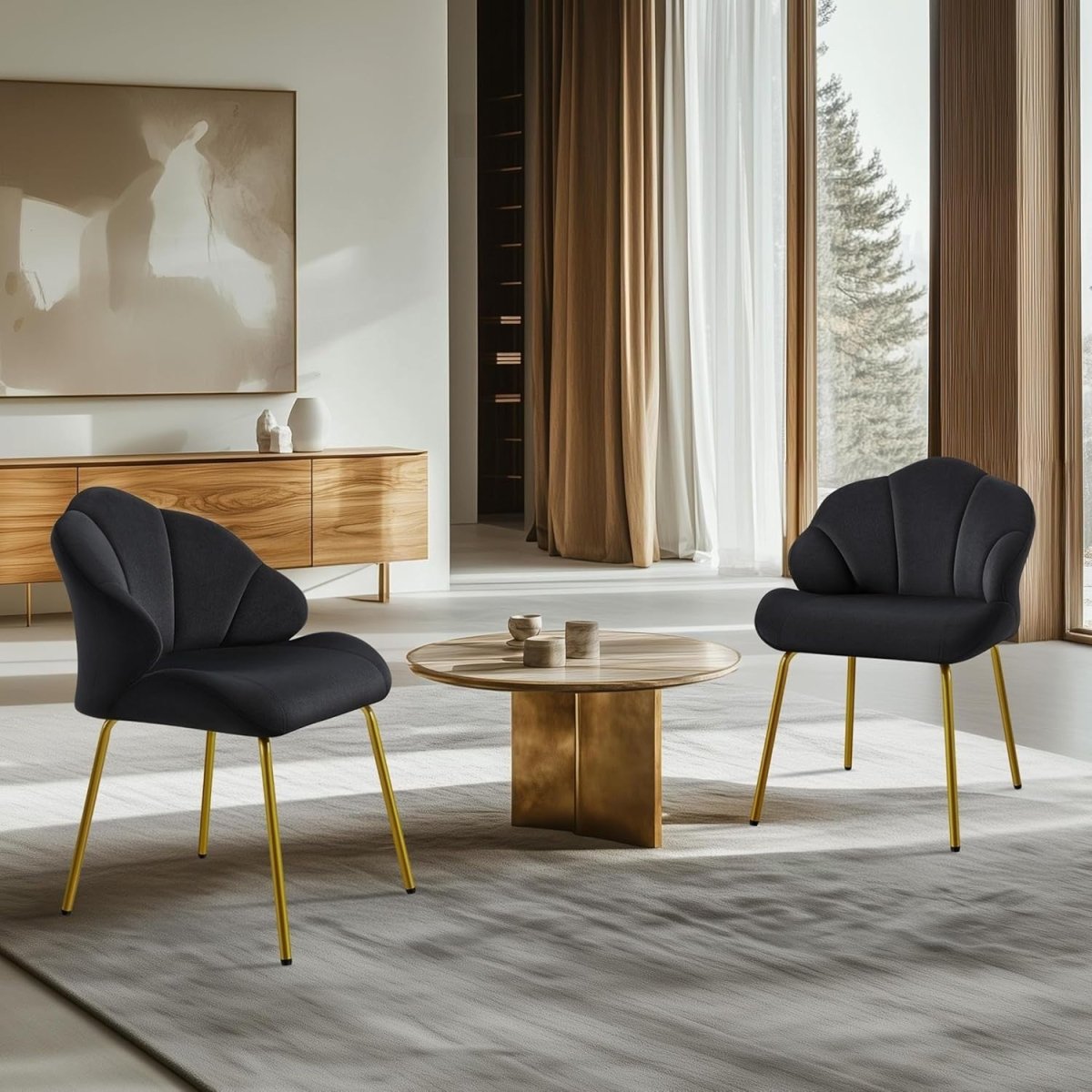 Velvet Shell Accent Chair Gold Legs – Vanity Makeup Tub Seat for Home - Kwikley