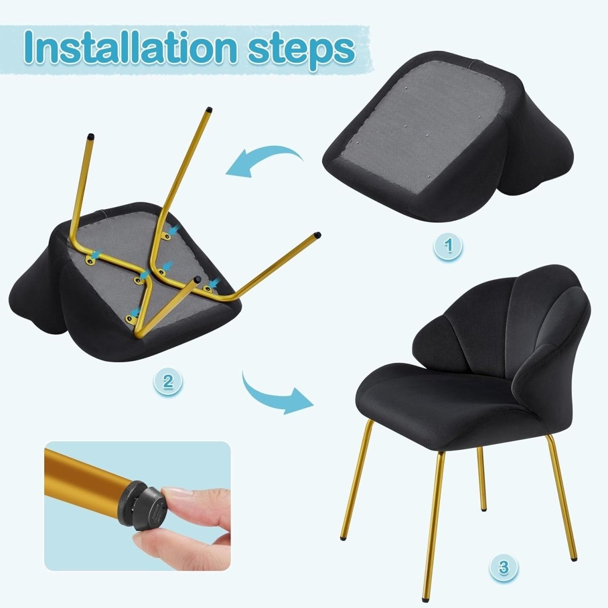 Velvet Shell Accent Chair Gold Legs – Vanity Makeup Tub Seat for Home - Kwikley