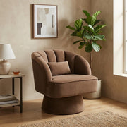Velvet Swivel Accent Chair 360° Barrel Armchair Coffee Brown - Kwikley