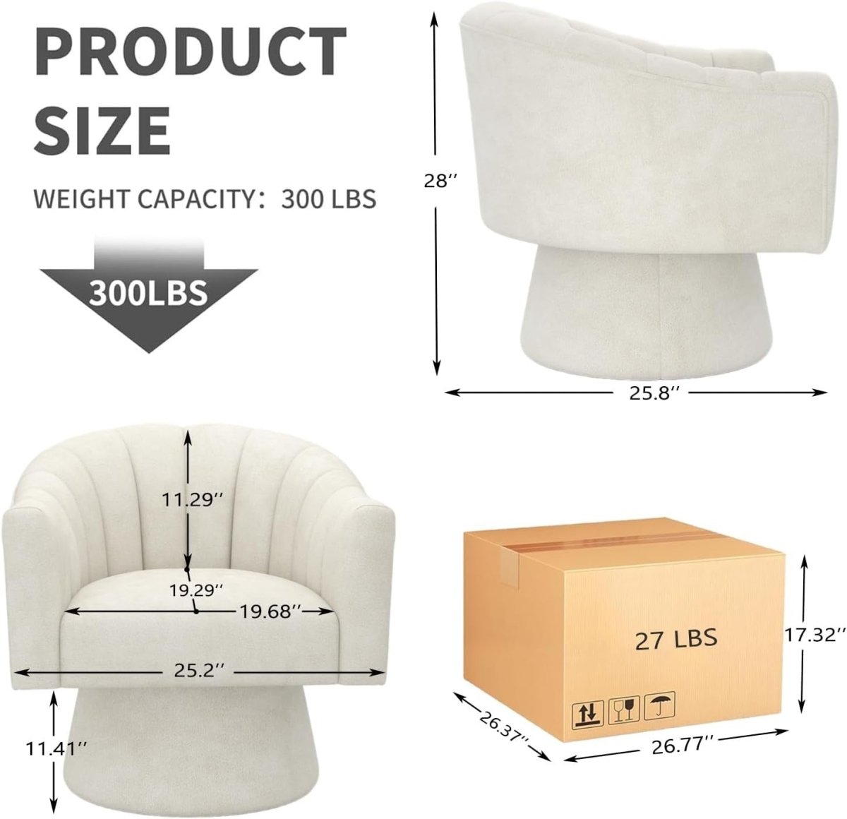 Velvet Swivel Accent Chair 360° Barrel Armchair Living Room Office Beige - Kwikley