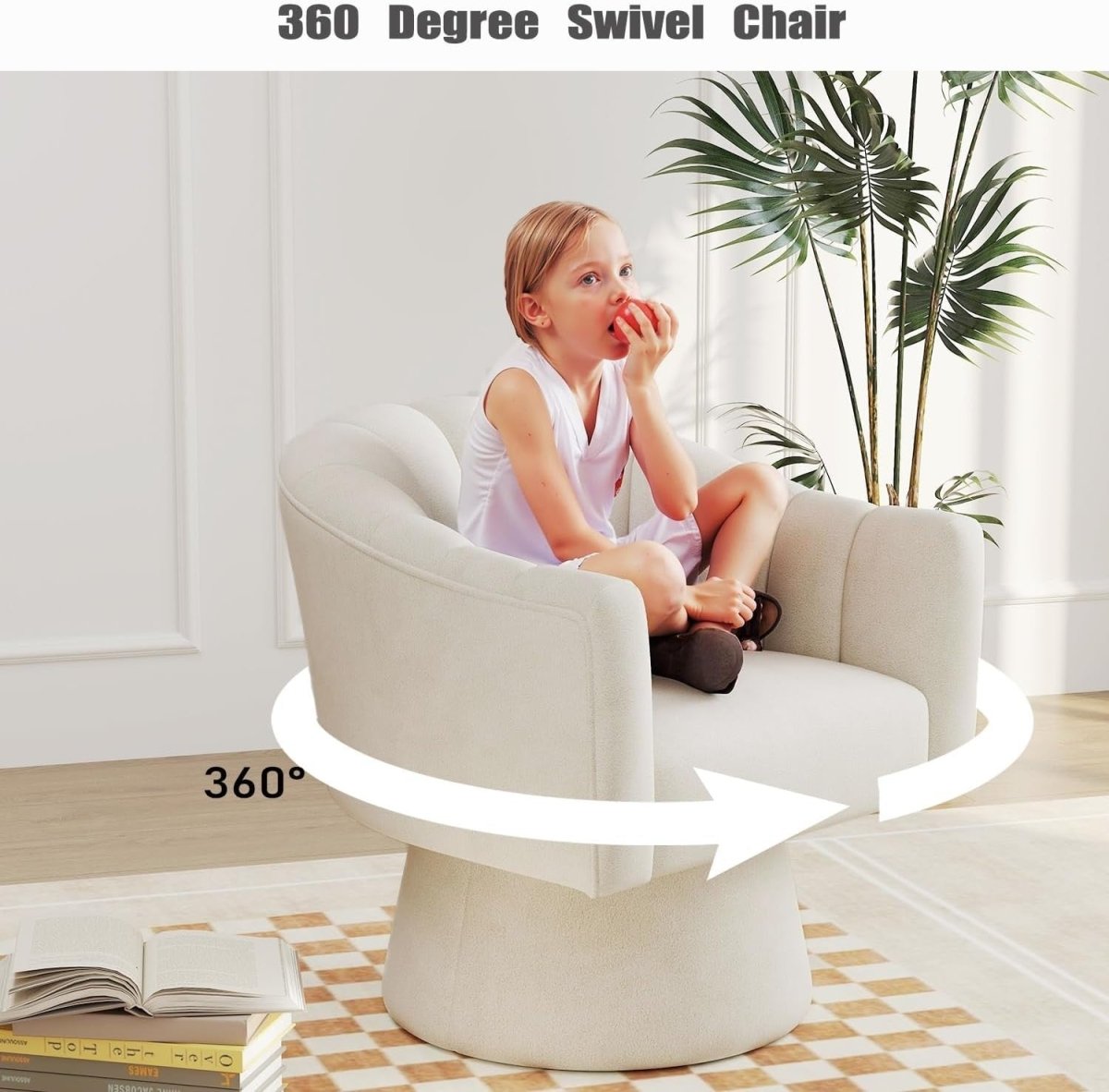 Velvet Swivel Accent Chair 360° Barrel Armchair Living Room Office Beige - Kwikley