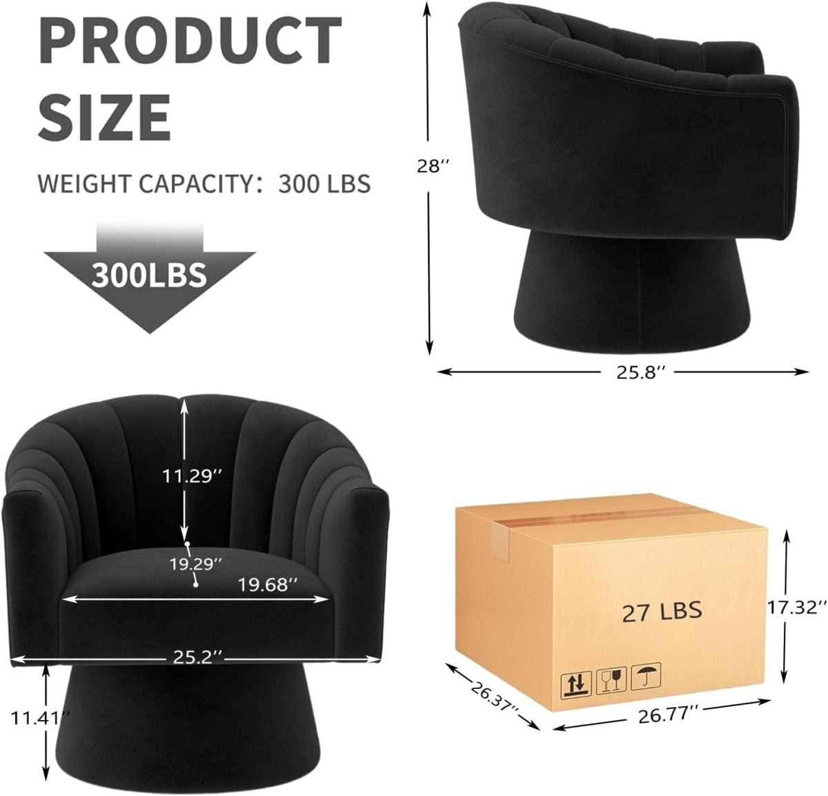 Velvet Swivel Accent Chair 360° Barrel Armchair Mid-Century Modern Seat - Kwikley