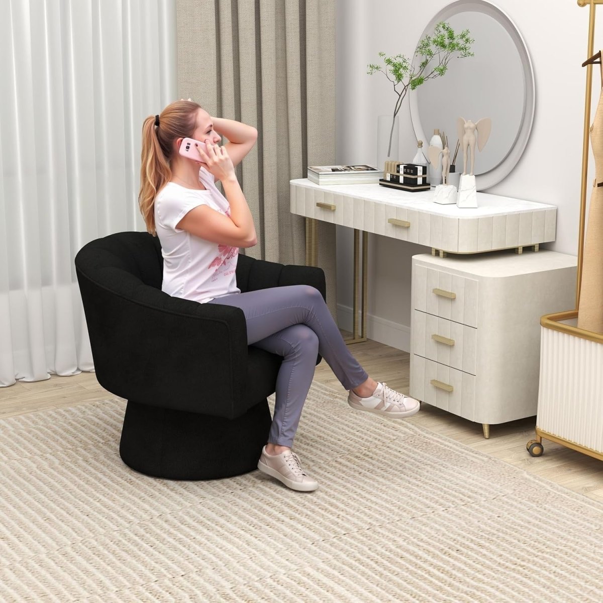 Velvet Swivel Accent Chair 360° Barrel Armchair Mid-Century Modern Seat - Kwikley