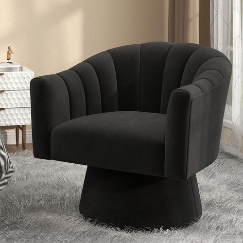 Velvet Swivel Accent Chair 360° Barrel Armchair Mid-Century Modern Seat - Kwikley