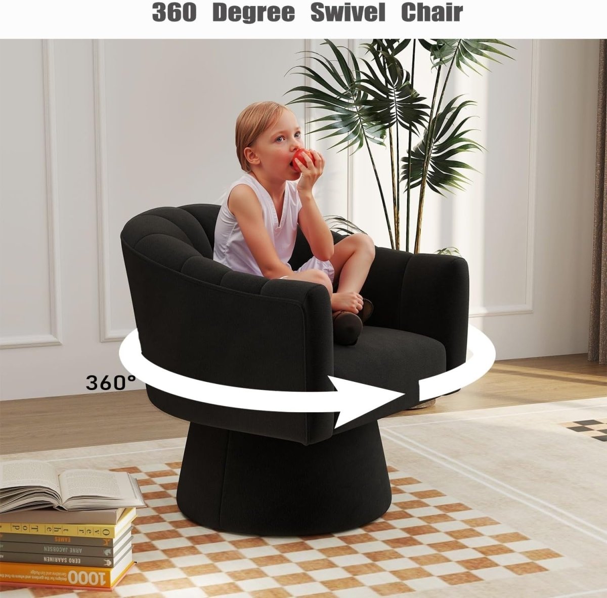 Velvet Swivel Accent Chair 360° Barrel Armchair Mid-Century Modern Seat - Kwikley