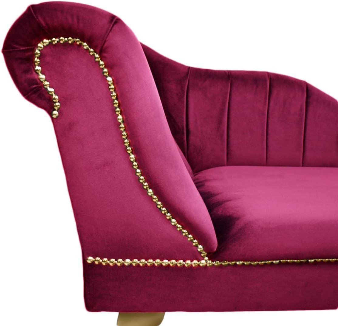 Velvet Tufted Chaise Lounge Sofa Boysenberry Left Hand Accent Chair 135cm. - Kwikley