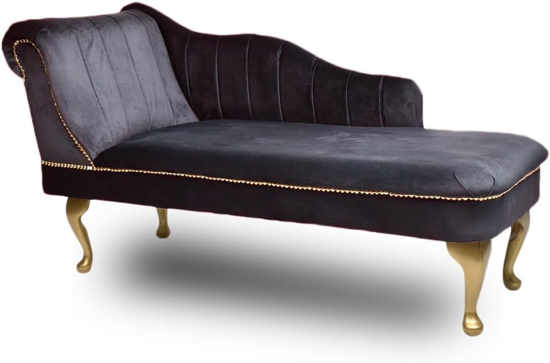 Velvet Tufted Chaise Lounge Sofa Grey Left Hand Accent Chair 135cm. - Kwikley