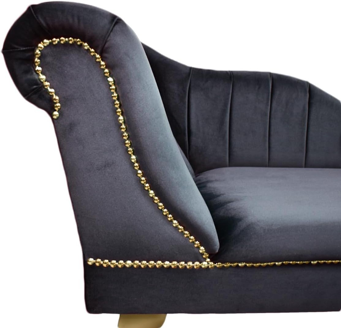 Velvet Tufted Chaise Lounge Sofa Grey Left Hand Accent Chair 135cm. - Kwikley