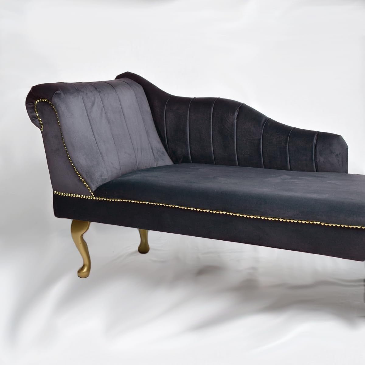 Velvet Tufted Chaise Lounge Sofa Grey Left Hand Accent Chair 135cm. - Kwikley