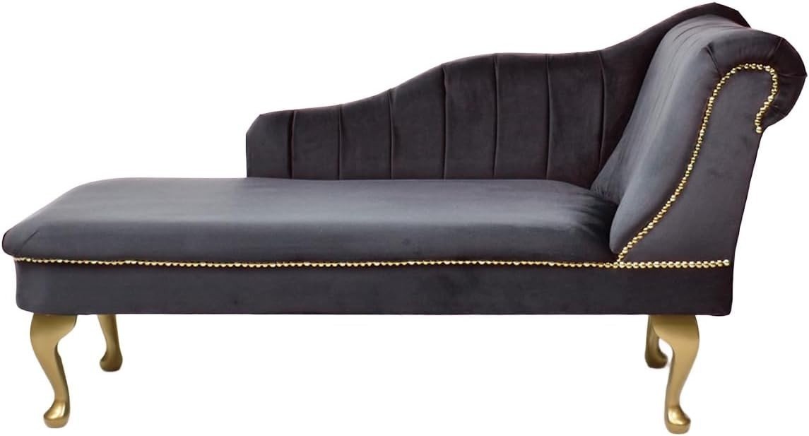 Velvet Tufted Chaise Lounge Sofa Grey Left Hand Accent Chair 135cm. - Kwikley