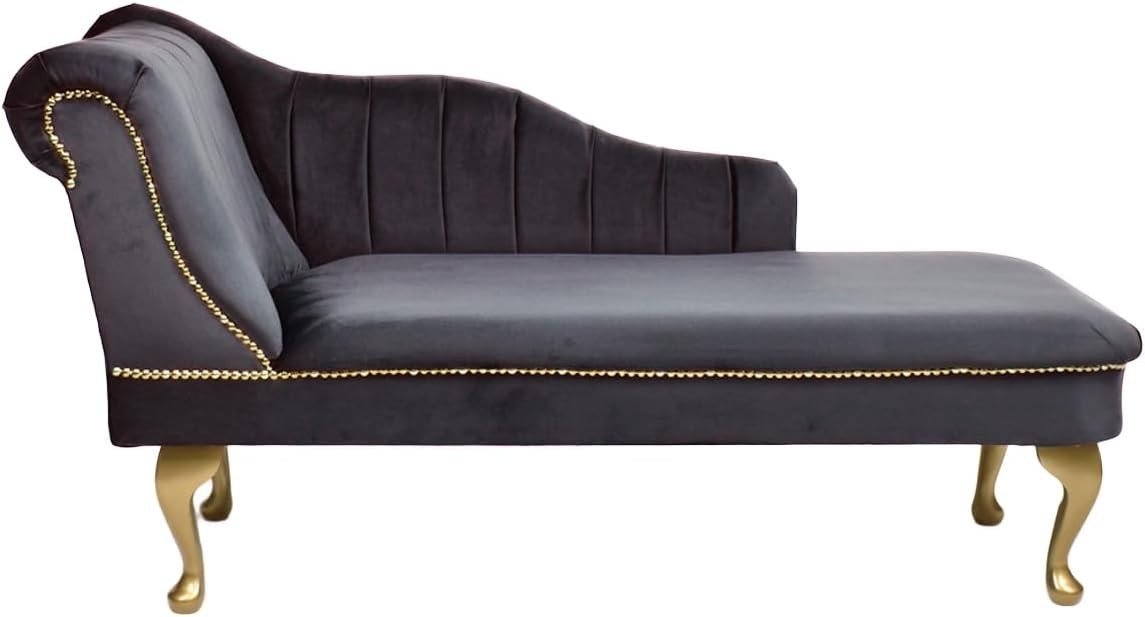 Velvet Tufted Chaise Lounge Sofa Grey Left Hand Accent Chair 135cm. - Kwikley