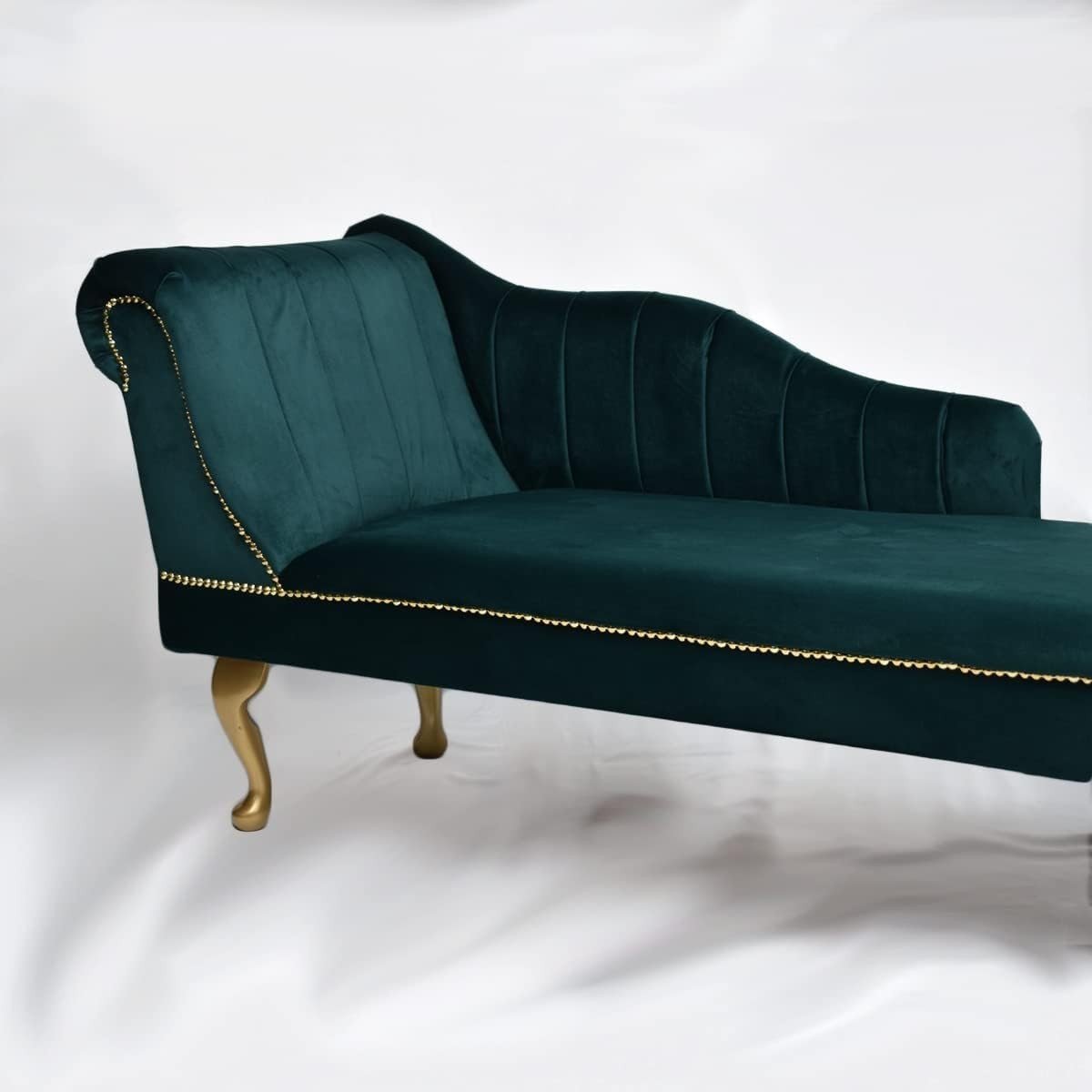 Velvet Tufted Chaise Lounge Sofa Jasper Left Hand Accent Chair 135cm. - Kwikley