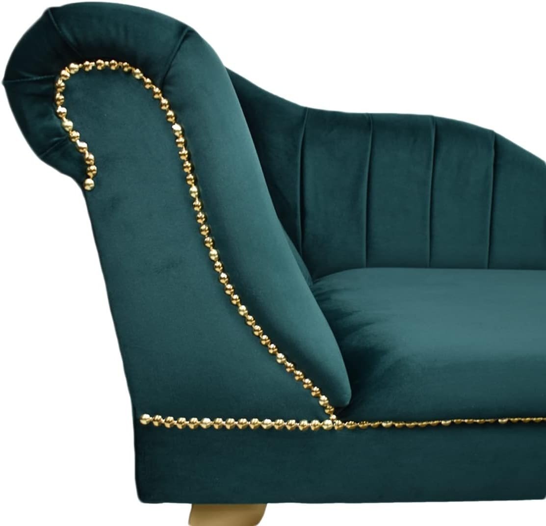 Velvet Tufted Chaise Lounge Sofa Jasper Left Hand Accent Chair 135cm. - Kwikley