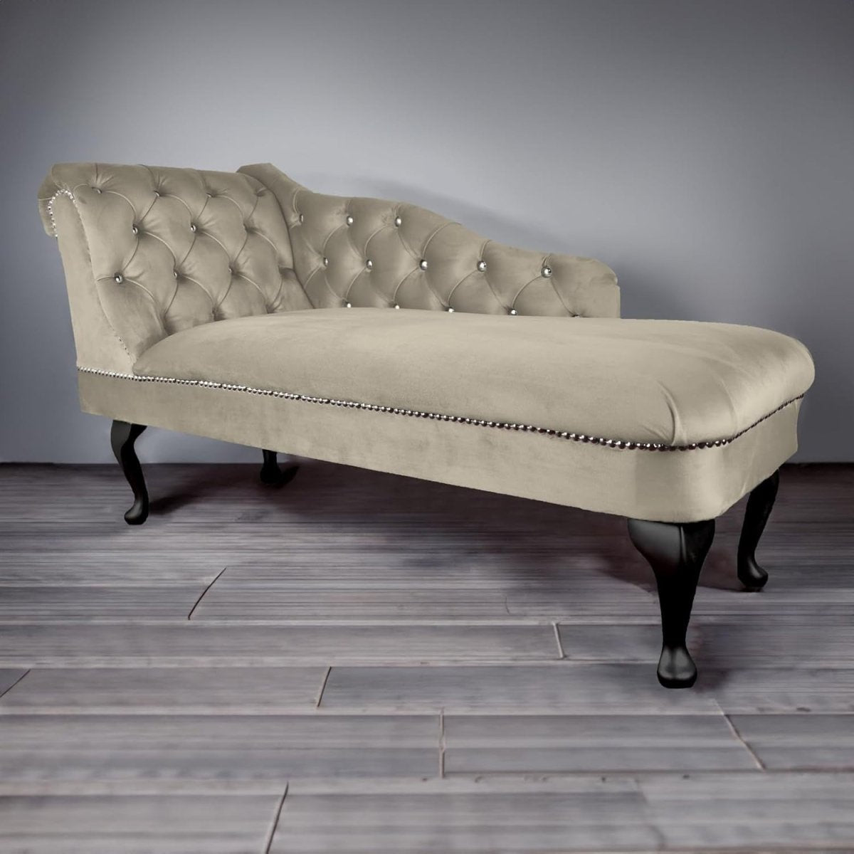 Velvet Tufted Chaise Lounge Sofa | Left Arm Cedar Accent Chair | 135cm UK Made - Kwikley