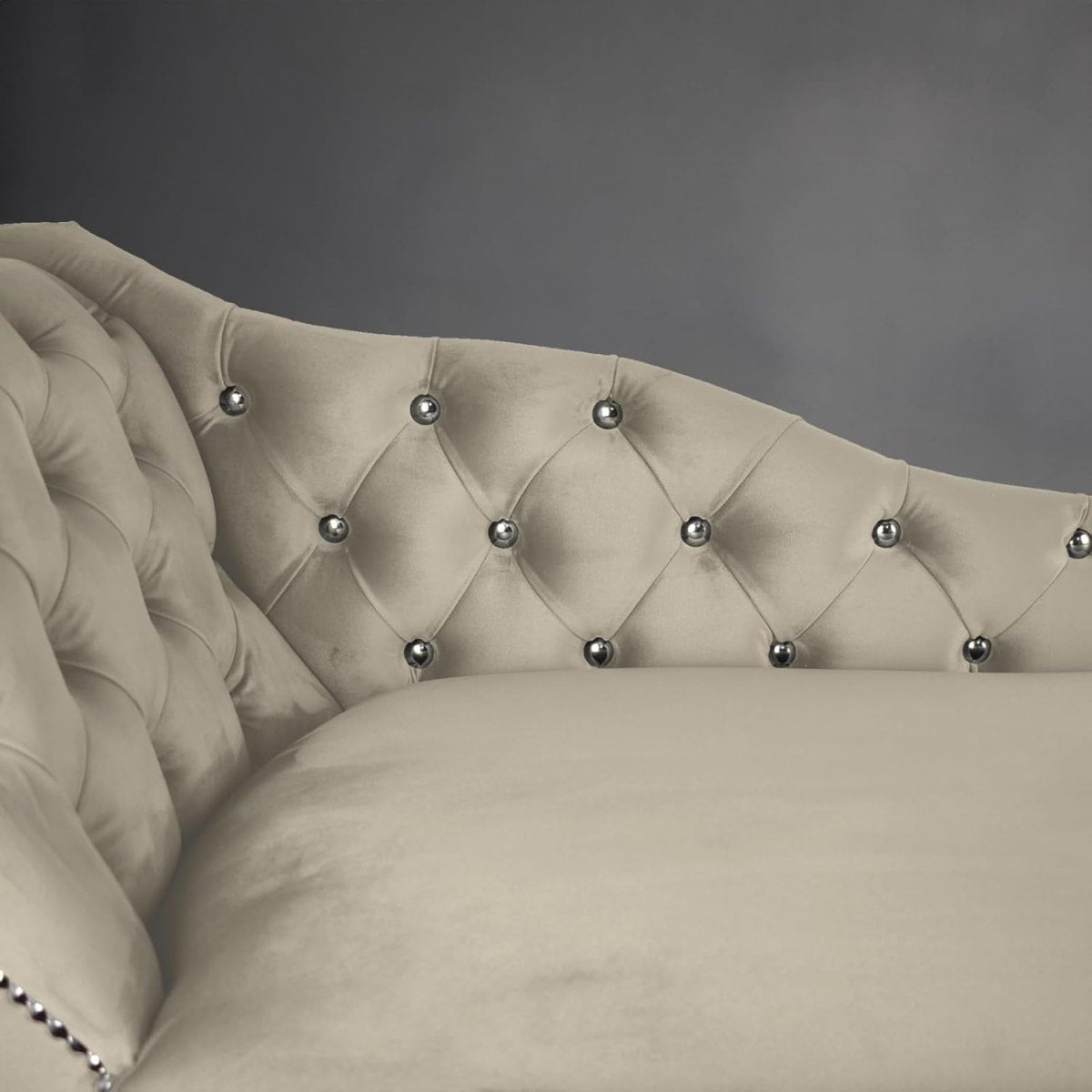 Velvet Tufted Chaise Lounge Sofa | Left Arm Cedar Accent Chair | 135cm UK Made - Kwikley