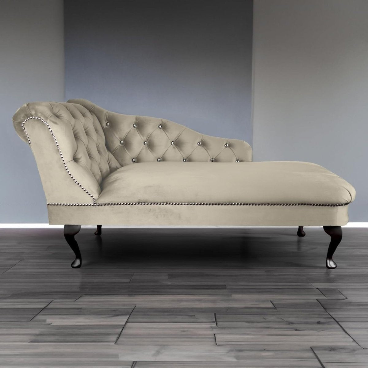 Velvet Tufted Chaise Lounge Sofa | Left Arm Cedar Accent Chair | 135cm UK Made - Kwikley