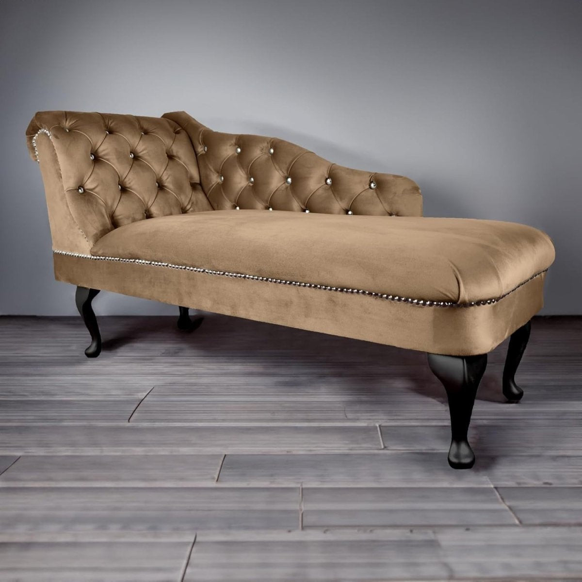Velvet Tufted Chaise Lounge Sofa Left Hand Biscuit Accent Chair 133cm - Kwikley