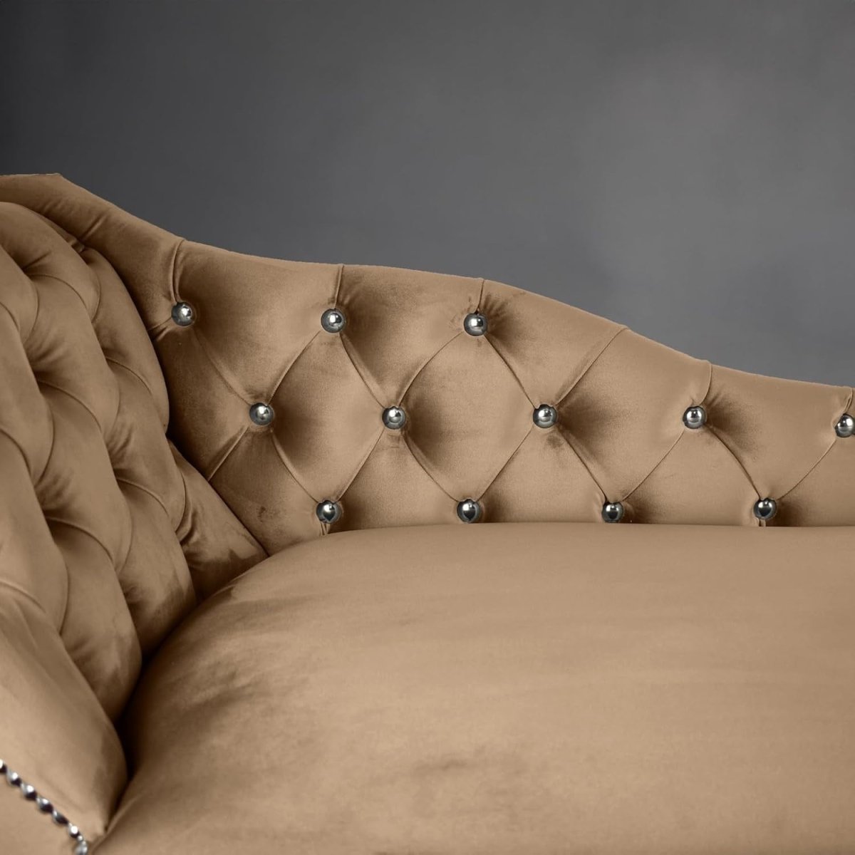 Velvet Tufted Chaise Lounge Sofa Left Hand Biscuit Accent Chair 133cm - Kwikley
