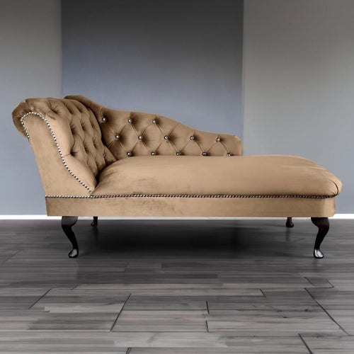 Velvet Tufted Chaise Lounge Sofa Left Hand Biscuit Accent Chair 133cm - Kwikley