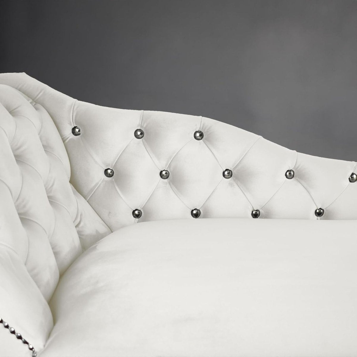 Velvet Tufted Chaise Lounge Sofa Left Hand Cream Accent Chair 133cm - Kwikley