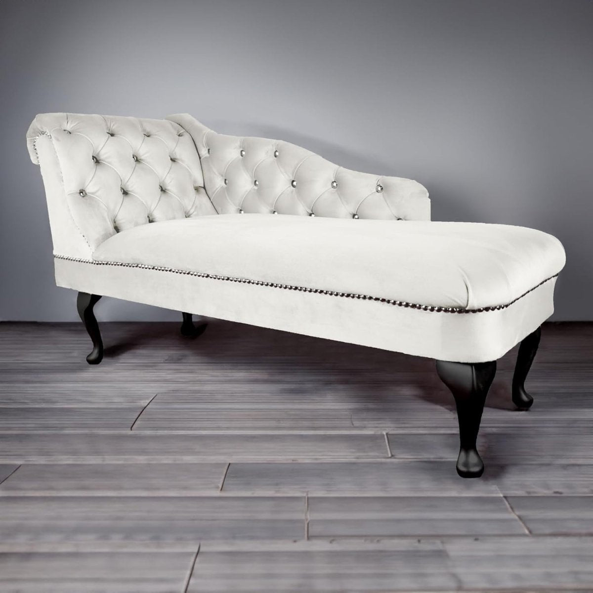 Velvet Tufted Chaise Lounge Sofa Left Hand Cream Accent Chair 133cm - Kwikley