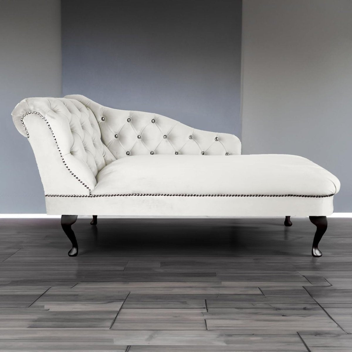 Velvet Tufted Chaise Lounge Sofa Left Hand Cream Accent Chair 133cm - Kwikley