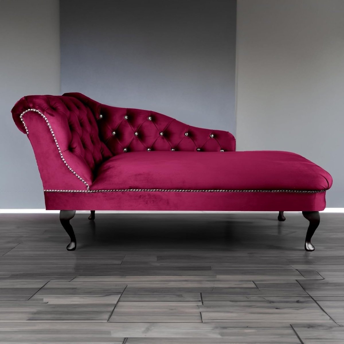 Velvet Tufted Chaise Lounge Sofa Left Hand Fuschia Accent Chair 133cm - Kwikley