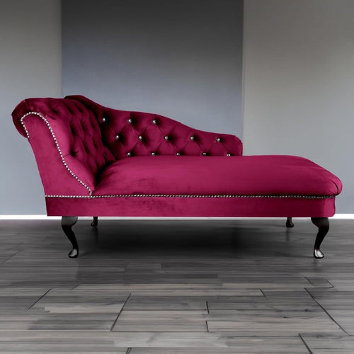 Velvet Tufted Chaise Lounge Sofa Left Hand Fuschia Accent Chair 133cm - Kwikley
