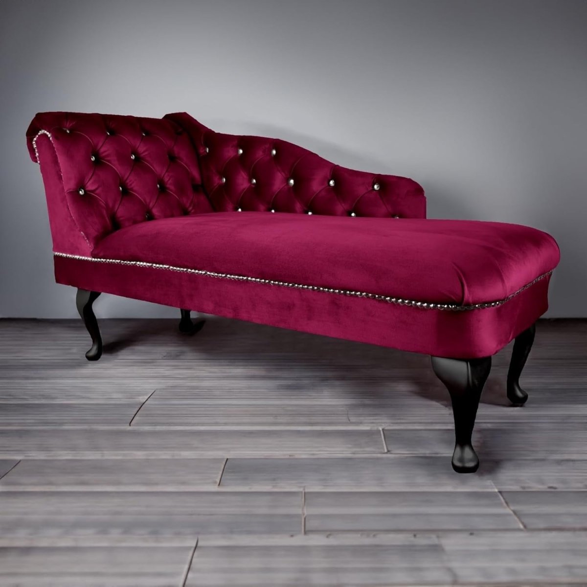 Velvet Tufted Chaise Lounge Sofa Left Hand Fuschia Accent Chair 133cm - Kwikley