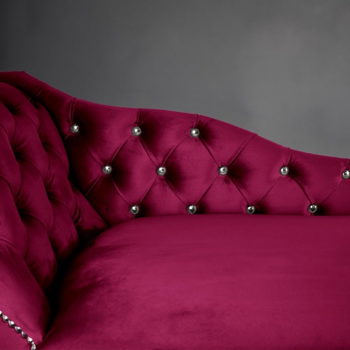 Velvet Tufted Chaise Lounge Sofa Left Hand Fuschia Accent Chair 133cm - Kwikley
