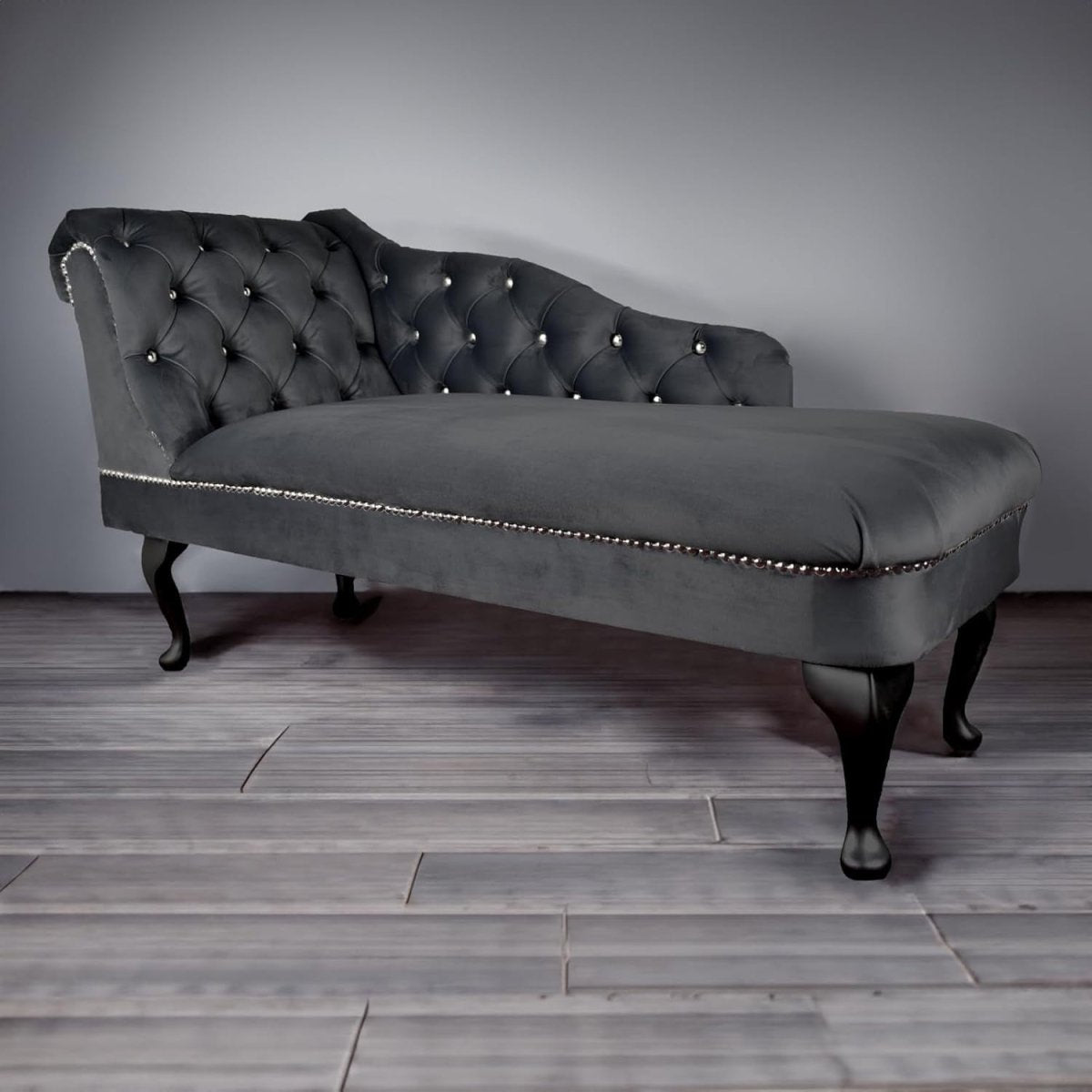 Velvet Tufted Chaise Lounge Sofa Left Hand Grey Accent Chair 133cm - Kwikley
