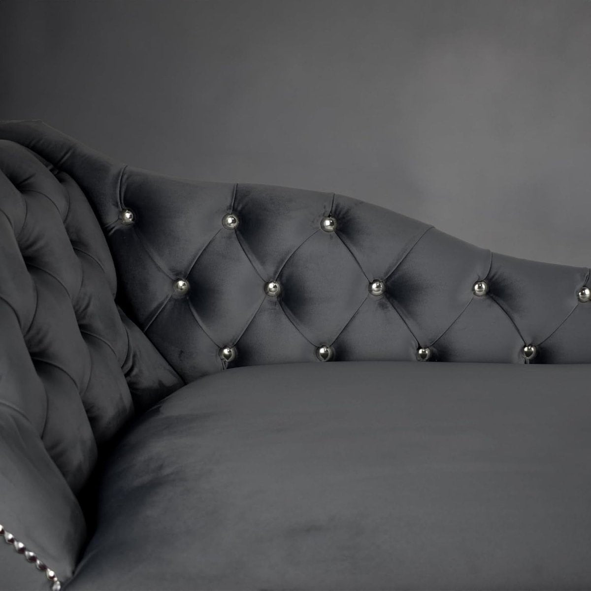 Velvet Tufted Chaise Lounge Sofa Left Hand Grey Accent Chair 133cm - Kwikley