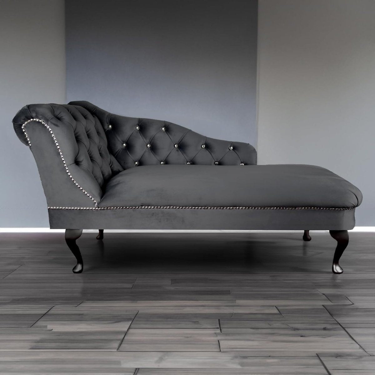 Velvet Tufted Chaise Lounge Sofa Left Hand Grey Accent Chair 133cm - Kwikley
