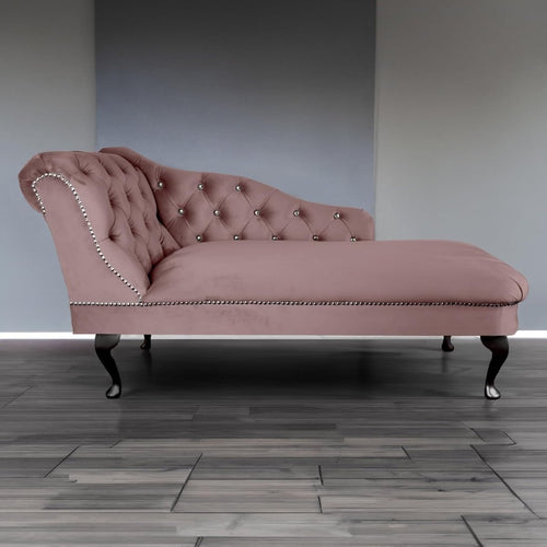 Velvet Tufted Chaise Lounge Sofa Left Hand Heather Accent Chair 133cm - Kwikley