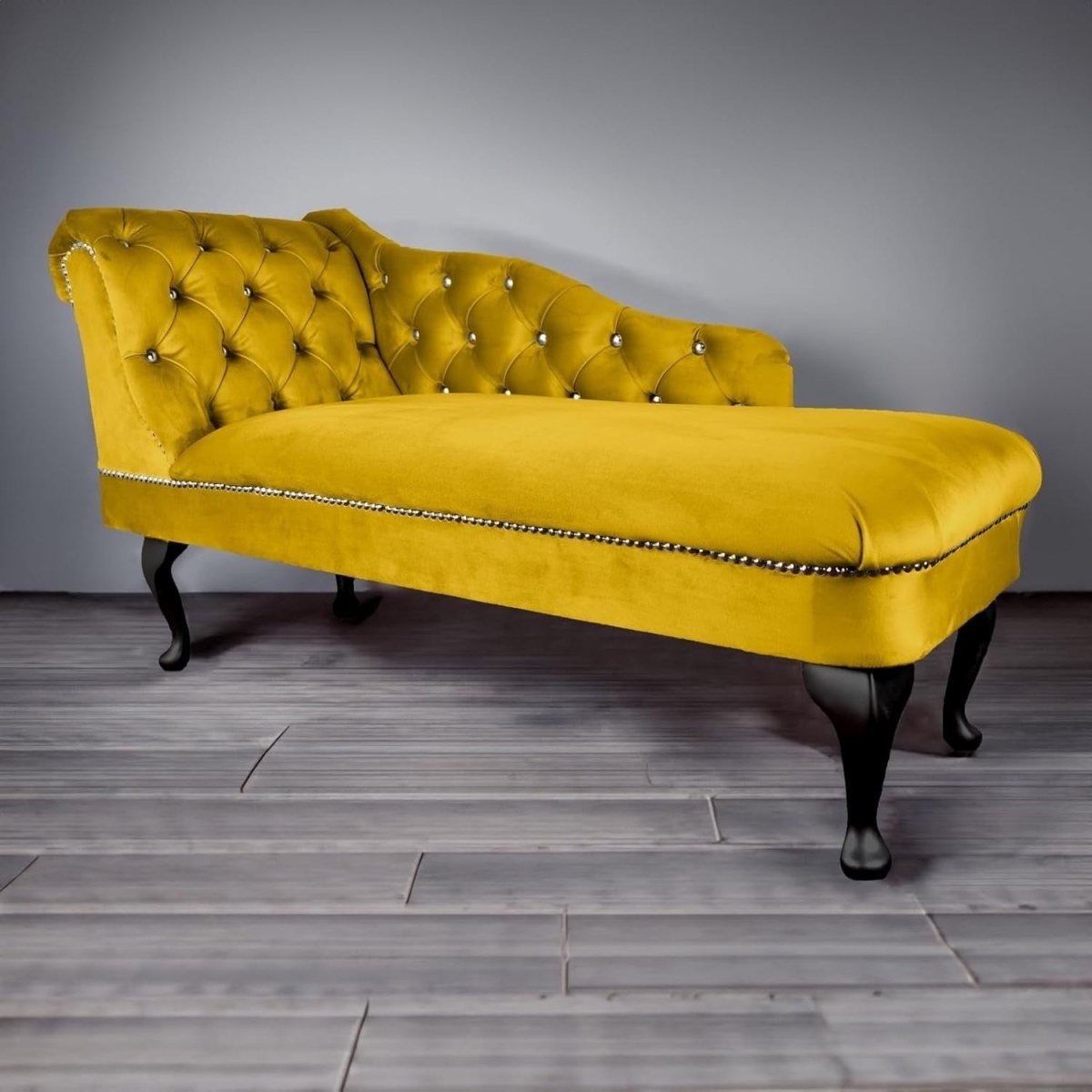 Velvet Tufted Chaise Lounge Sofa Left Hand Lemon Accent Chair 133cm - Kwikley
