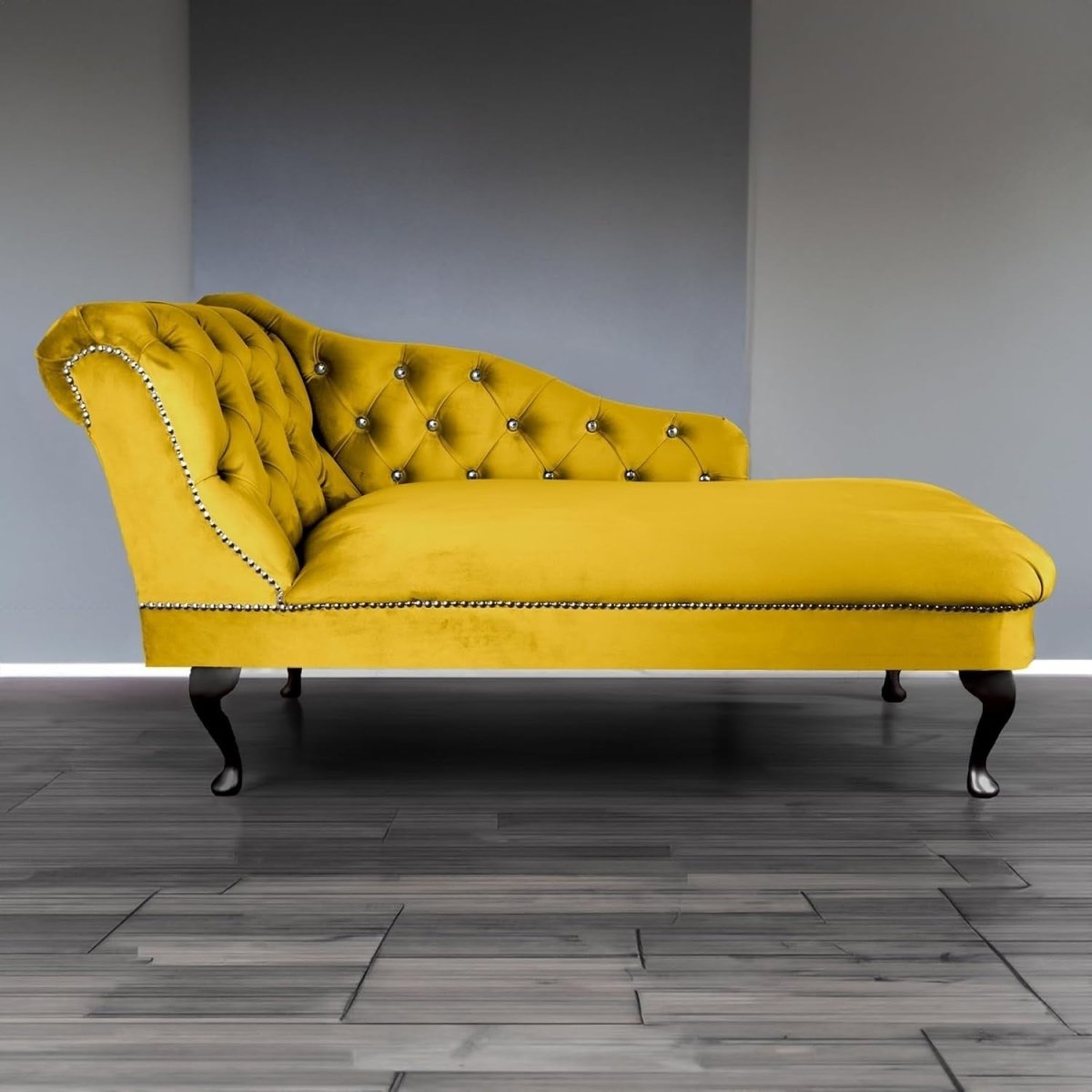 Velvet Tufted Chaise Lounge Sofa Left Hand Lemon Accent Chair 133cm - Kwikley